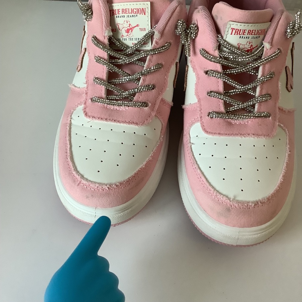 True Religion Allison Sneaker Rhinestone Sparkle Laces Pink White Womens Size 7M - Picture 11 of 16